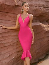Elegant Spaghetti Strap Fishtail V Neck Party Evening Party Dress